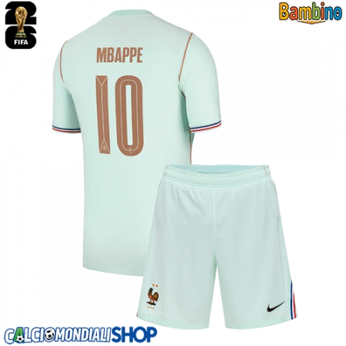 Maglie da calcio Francia Kylian Mbappe #10 Seconda Maglia Bambino Mondiali 2026  Manica Corta + Pantaloni corti)